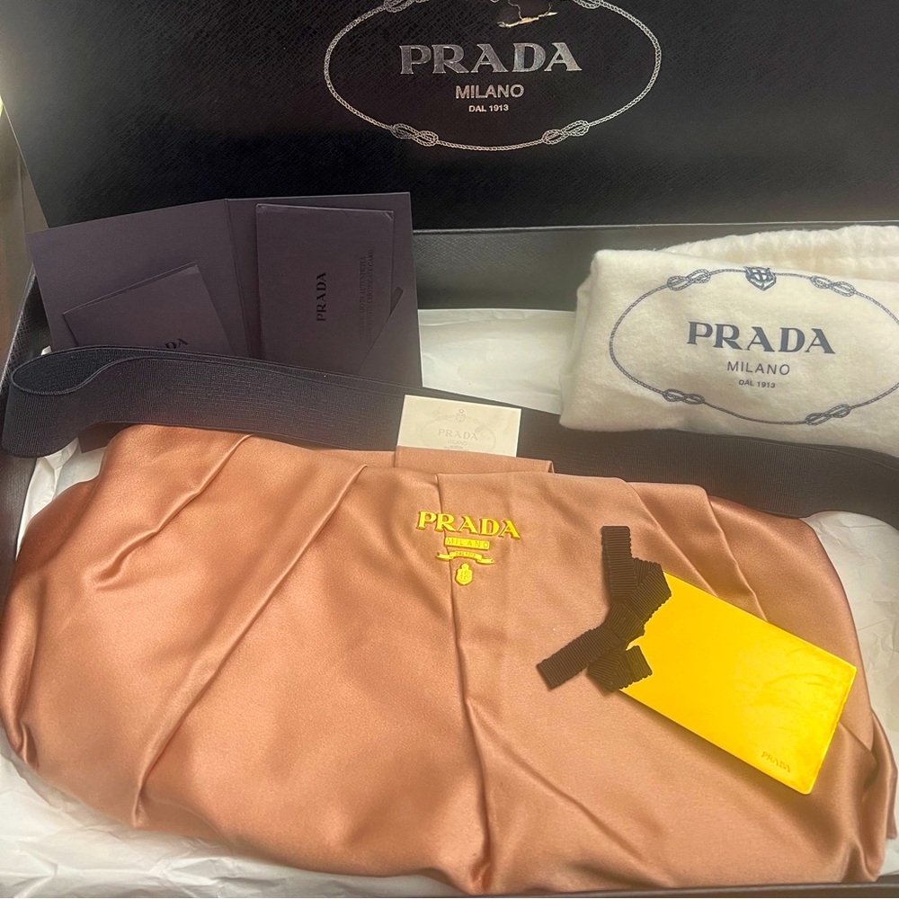 SOLD Authentic Pre Owned Prada Rosegold Satin Clutch